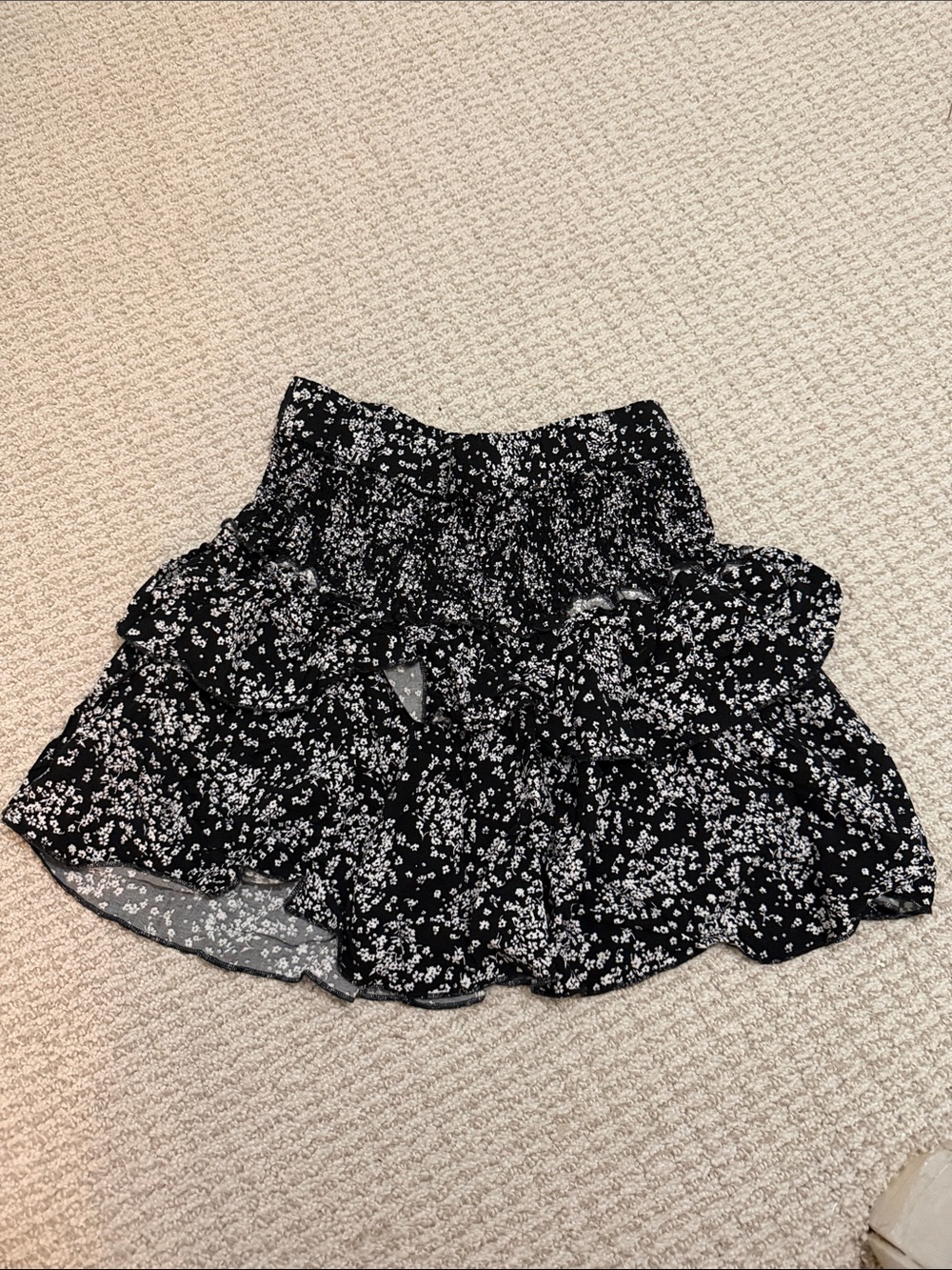 miami Black Mini Skirt with White Ditsy Floral Print